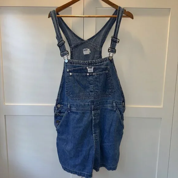 Vintage Calvin Klein Bib Overalls Shorts Jeans Denim Womens L Double Stone Wash - Picture 1 of 16